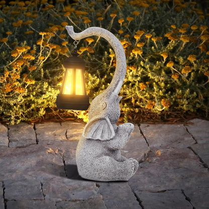 Elephant Statue Solar Garden Decor，Outside Decor Sculptures Statues Lawn Ornaments Art for Home/Patio/Balcony/Front – Unique Gifts for Grandma/Mom/Mother
