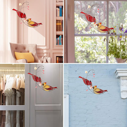 Handmade Cardinal Stained Glass Suncatcher Window Hanging Ornament for Christmas,Mother’s Day,Memorial Gifts,Red Birds Sun Catcher Decorative for Women, Mom, Grandma,Real Glass Unique Design