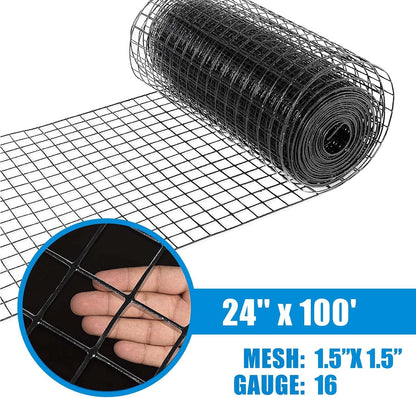 Fencer Wire 16 Gauge Black Vinyl Coated Welded Wire Mesh Size 1.5 inch by 1.5 inch