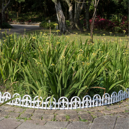 Evelyne White Garden Border Plastic Edging: Wrought Iron Design - 15pcs White Yard Landscaping Fence Liner Lawn Edge Barrier - 20ft Kit of Decorative Lawn Landscape Panels Elements