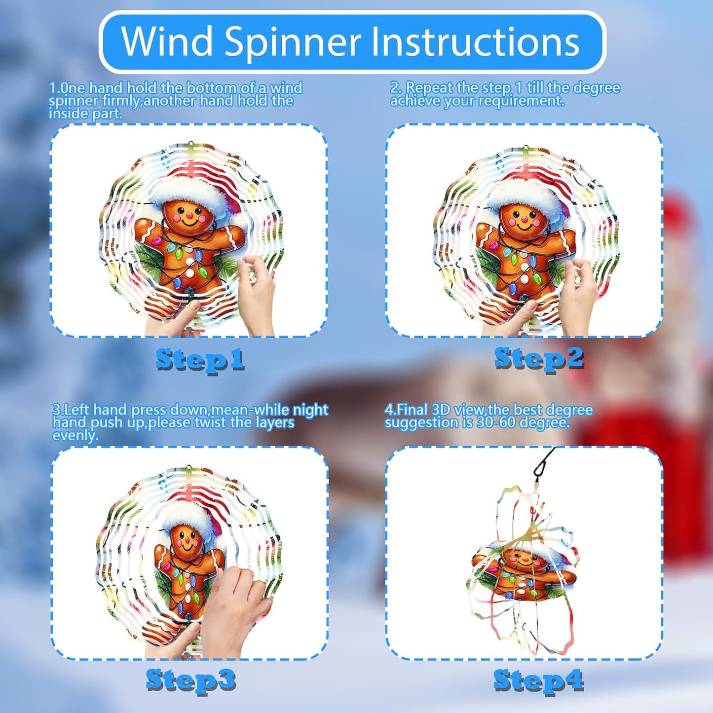 3D Gingerbread Wind Spinner 10 Inch Kinetic Wind Spinners Hanging Stainless Steel Holiday Ornament for Festive Home and Garden Christmas Decor