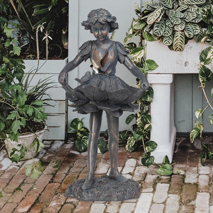Outdoor Garden Statues - Bird Bath & Feeder Combo - Standing Angel Fairy Statues, 14.25*12.25*28.75 Inch
