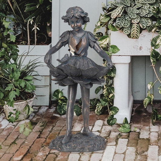 Outdoor Garden Statues - Bird Bath & Feeder Combo - Standing Angel Fairy Statues, 14.25*12.25*28.75 Inch