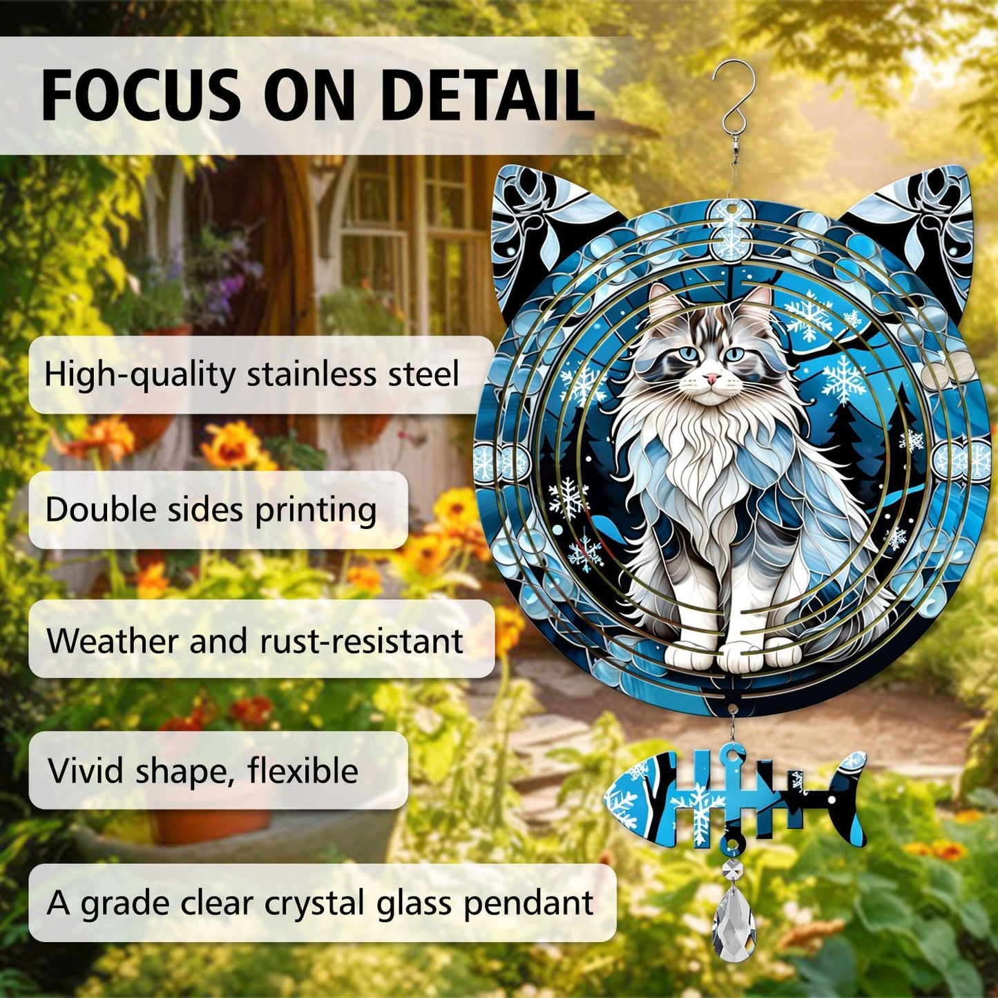 Norwegian Forest Cat Wind Spinner, Norwegian Forest Cat Wind Spinner Hanging for Yard and Garden