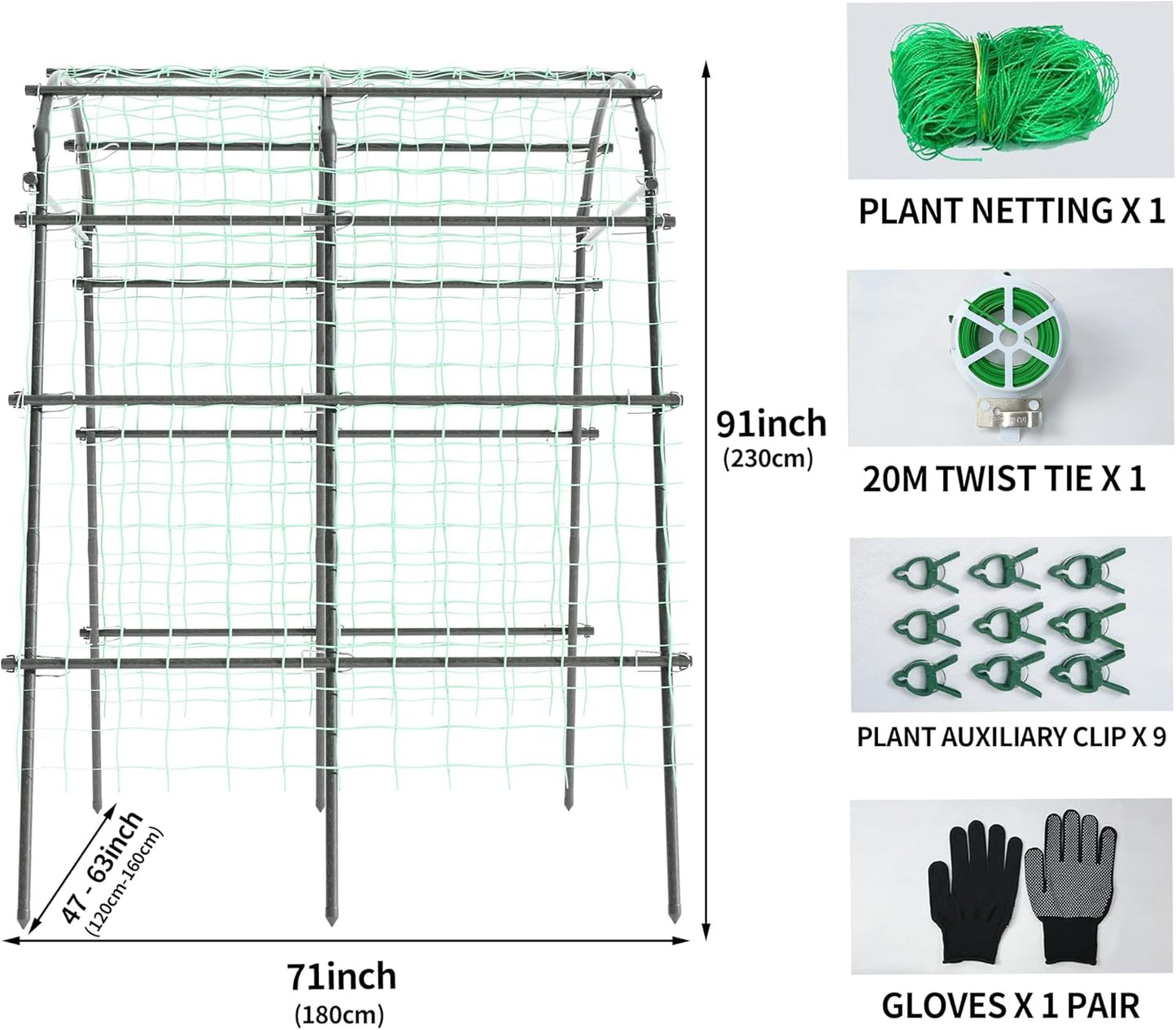 7.22 Ft Tall Garden Trellis, Garden Arch Tunnel for Climbing Plants, Garden Arch Walkway Trellis with Netting, PE-Coated Steel Garden Arbor for Vegetables, Cucumbers, Garden Raised Bed(Black)