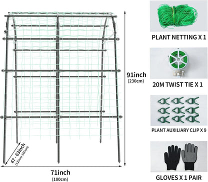 7.22 Ft Tall Garden Trellis, Garden Arch Tunnel for Climbing Plants, Garden Arch Walkway Trellis with Netting, PE-Coated Steel Garden Arbor for Vegetables, Cucumbers, Garden Raised Bed(Black)