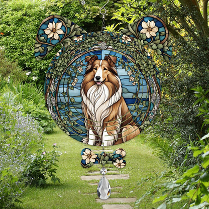 Rough Collie Dog Ears Wind Spinner, Rough Collie Wind Spinner Hanging for Yard and Garden V02