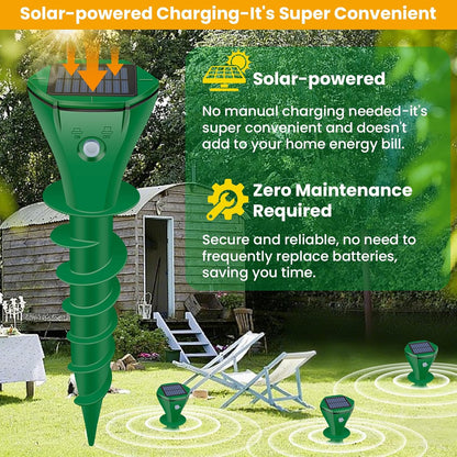Mole Repellent Solar Powered Ultrasonic,4 Pack Gopher Repellent Outdoor for Lawn Garden Yard,Waterproof Mole Killer Traps,Sonic Spikes Get Rid of All Pests Gopher Vole Groundhog Chipmunk Snake-Green