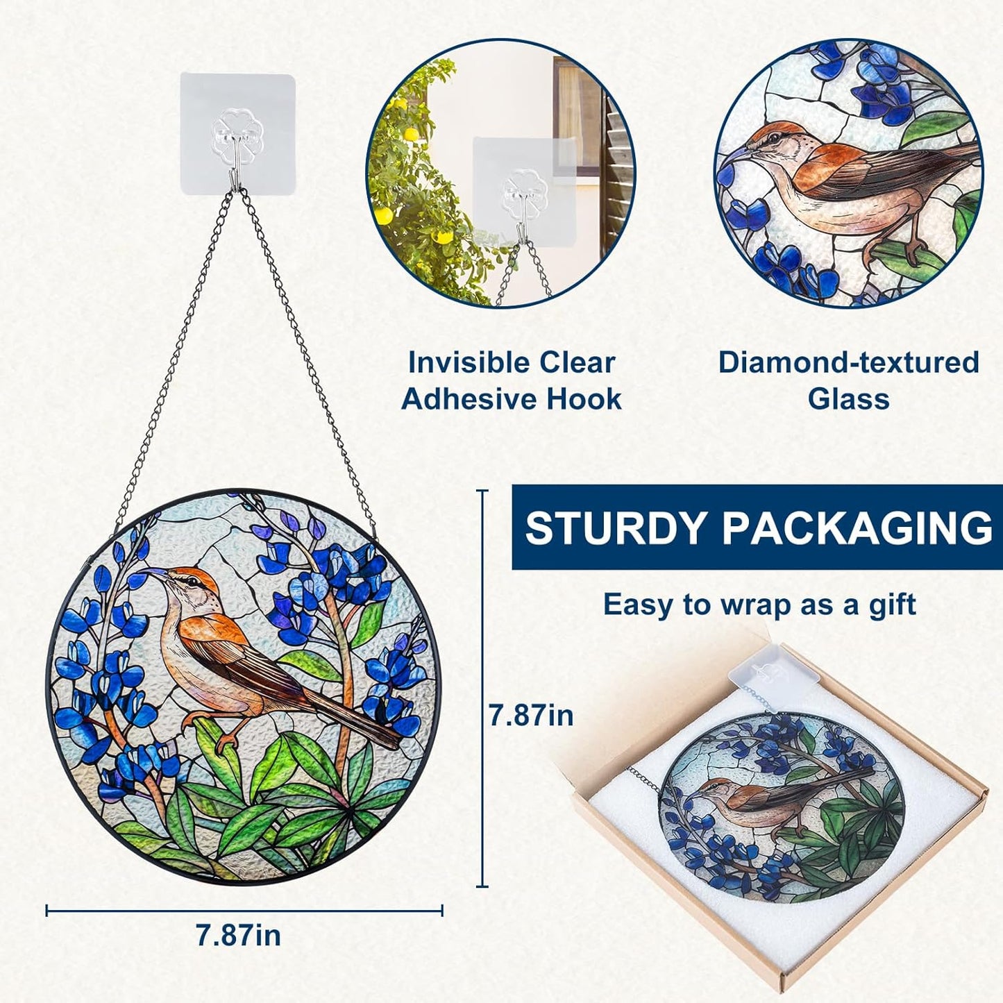 Elfpark Window Hanging Sun Catcher Stained Glass,Christmas Home Decor Suncatchers Indoor & Outdoor Window or Wall Hanging – 7.87″ Stained Glass Hummingbird Suncatcher