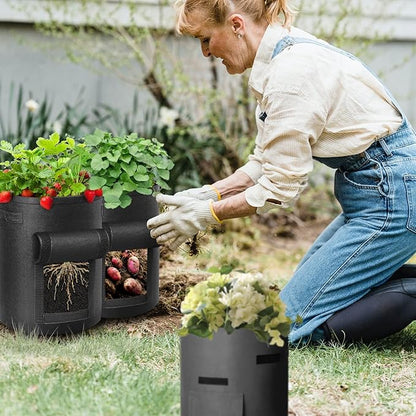 12 Pack 15 Gallon Potato Grow Bags, Heavy Duty Nonwoven Fabric Garden Planting Bag Plant Container with Flap and Handles, Aeration Fabric Pots for Growing Vegetable, Fruits and Flowers