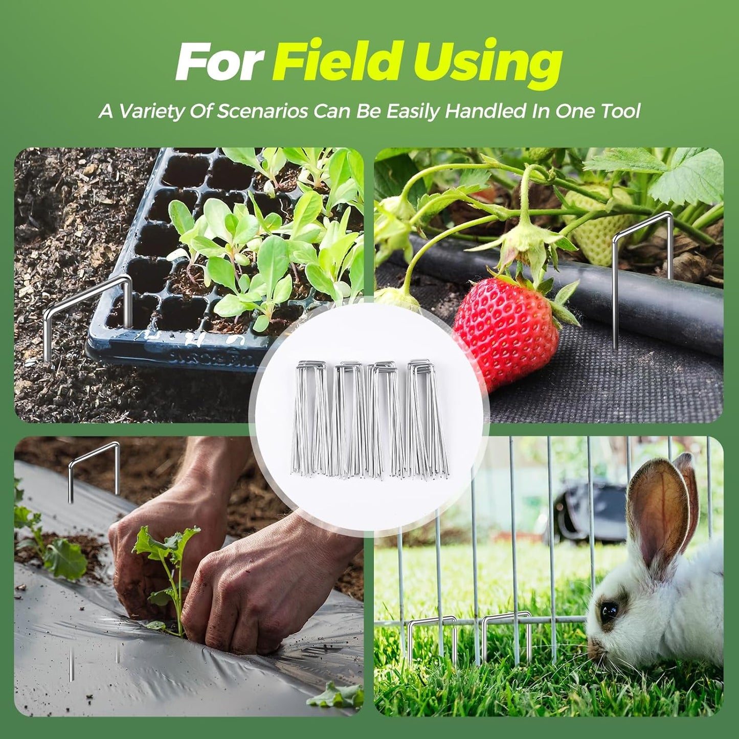 50 Pack Garden Staples,6 Inch 11 Gauge Galvanized U-Shaped Garden Stakes,Heavy-Duty Ground Lawn Stakes for Inflatables,Irrigation Tubing,Holding Fence,Weed Barrier Fabric,Decoration