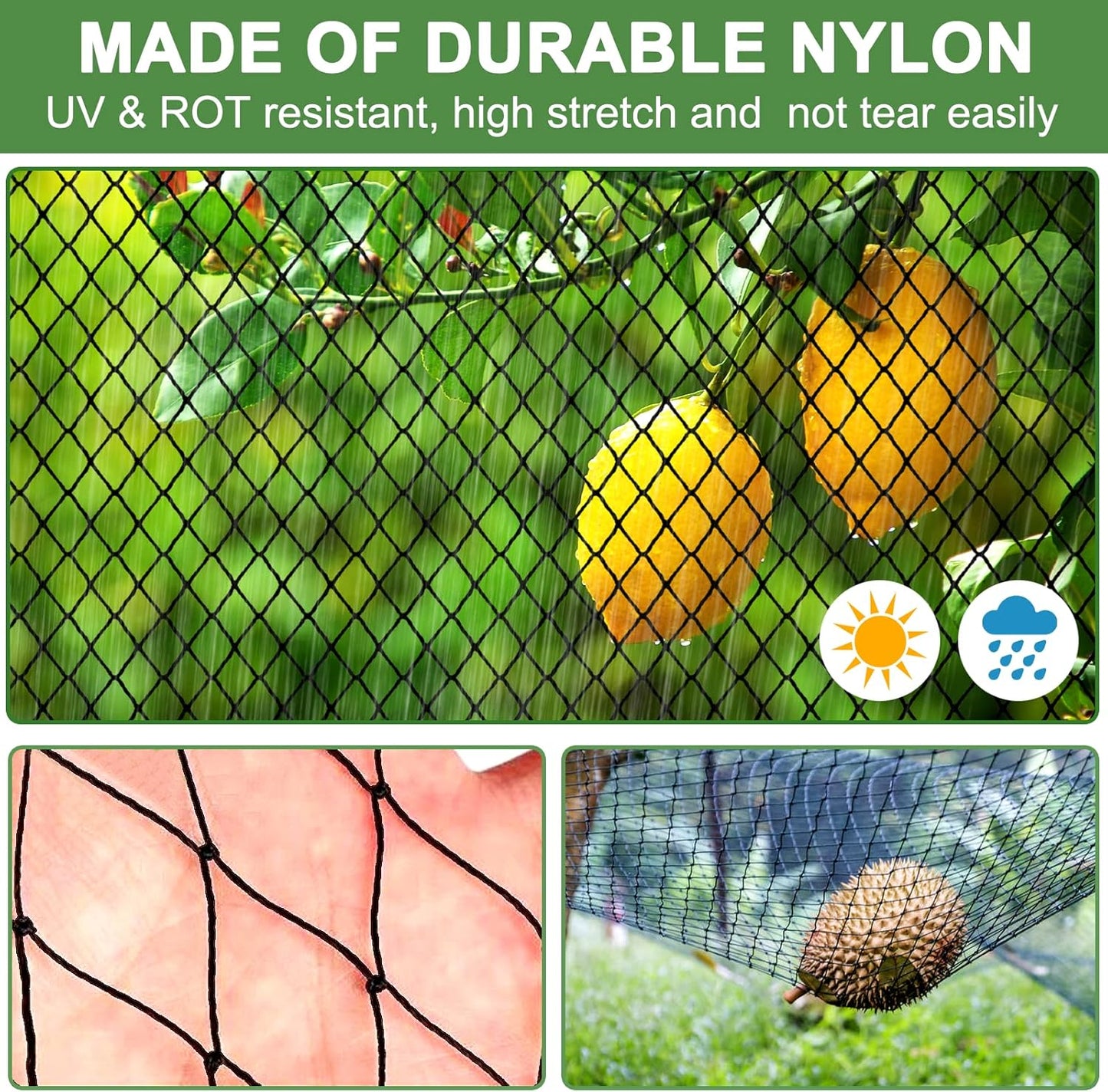 Bird Netting - 50’ x 100’ Garden Net with 1” Square Mesh Protect Fruit Trees from Poultry and Deer, Heavy Duty Garden Netting as Fruit Net, Aviary Netting for Farm, Orchard
