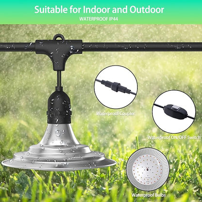 12-Light Outdoor LED Grow Lights – Waterproof Full Spectrum Greenhouse Lights for Plants, 41FT Adjustable String Lights with 576 LEDs, E26 Base Bulbs, IP44 Waterproof for Garden, Farm, Yard
