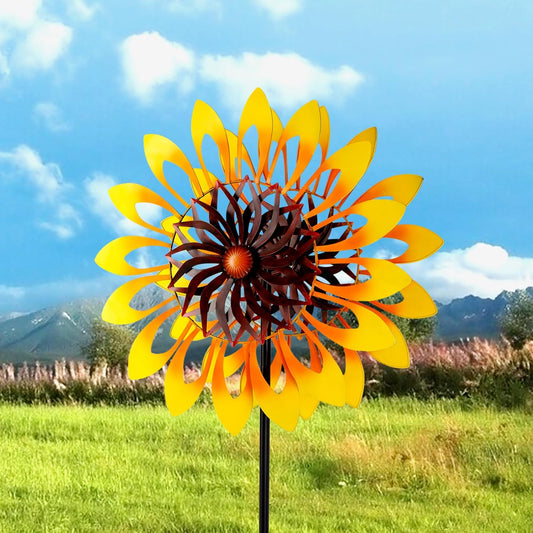 Sunflower Wind Spinners, 360 Degrees Swivel Metal Wind Sculptures, 76" Large Garden Pinwheels for