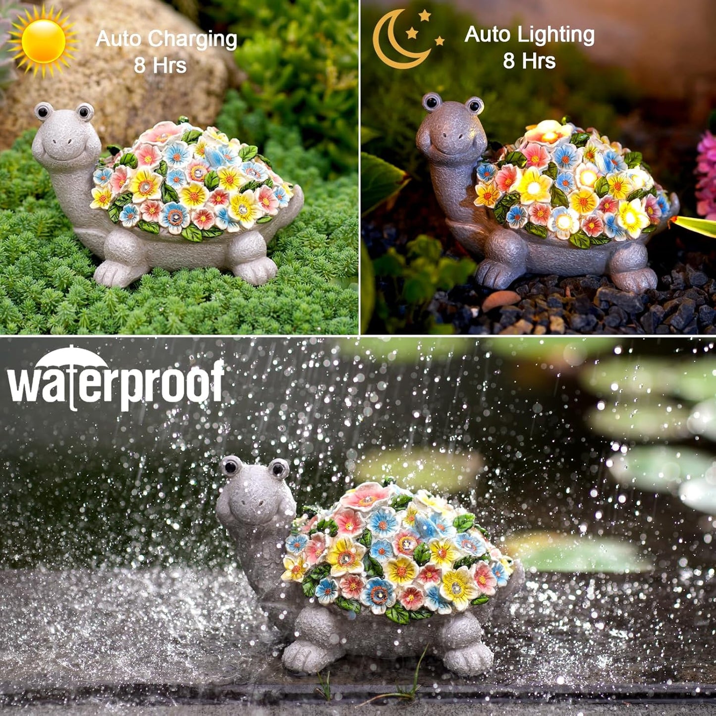 Nacome Solar Turtle Garden Decor with Flowers: Outdoor Clearance Statues Lights for Outside Lawn Ornaments Porch Patio Balcony Yard – Birthday Gifts for Mom Grandma Women