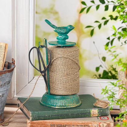 Sungmor Cast Iron Garden Twine Holder Set - 1300ft. Natural Jute Twine String & Rope Rack & Scissors - Decorative & Practical Home Arts Crafts Tools for Picture Display Gift Wrapping Packing Gardening