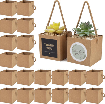 Temlum 2.5 Inch Succulent Wrap Bags (Fits 2.5″ Pots) with Thank You & Let Love Grow Stickers, Small Succulent Gift Box for Wedding, Baby Shower, Succulent Party Favors for Guests (Brown 100pcs)