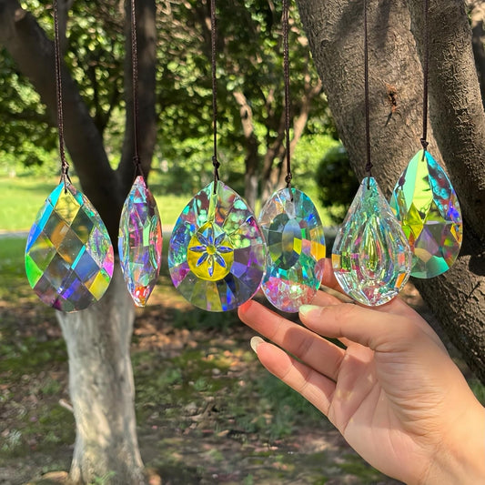 6Pcs Crystal Sun Catcher Prisms, Suncatchers for Windows Hanging, AB Colored Chandelier Crystals