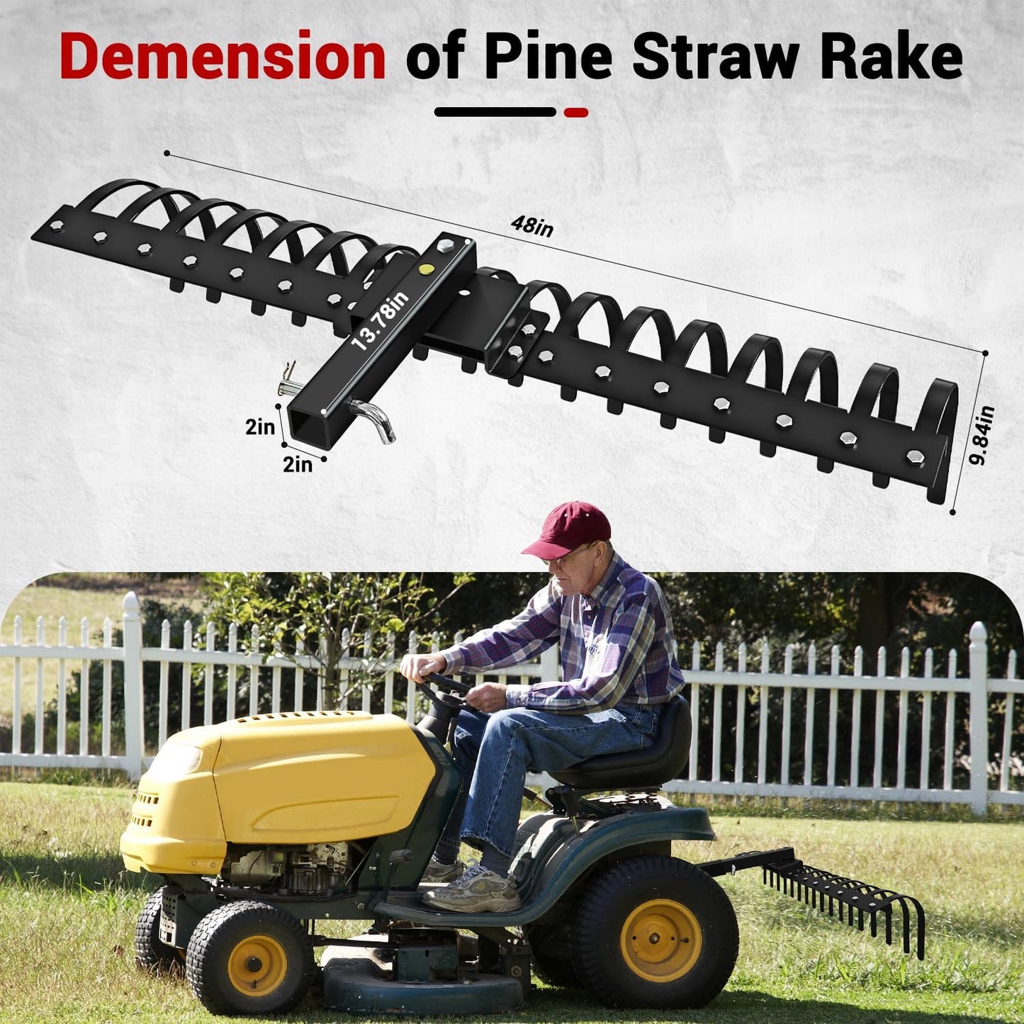 48" Durable Tow Behind Landscape Rake Tractors Rake Fits 2" Receiver for Lawn Tractors or ATV/UTV，Black