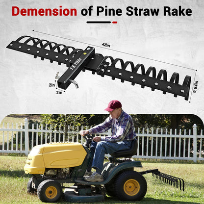 48" Durable Tow Behind Landscape Rake Tractors Rake Fits 2" Receiver for Lawn Tractors or ATV/UTV，Black