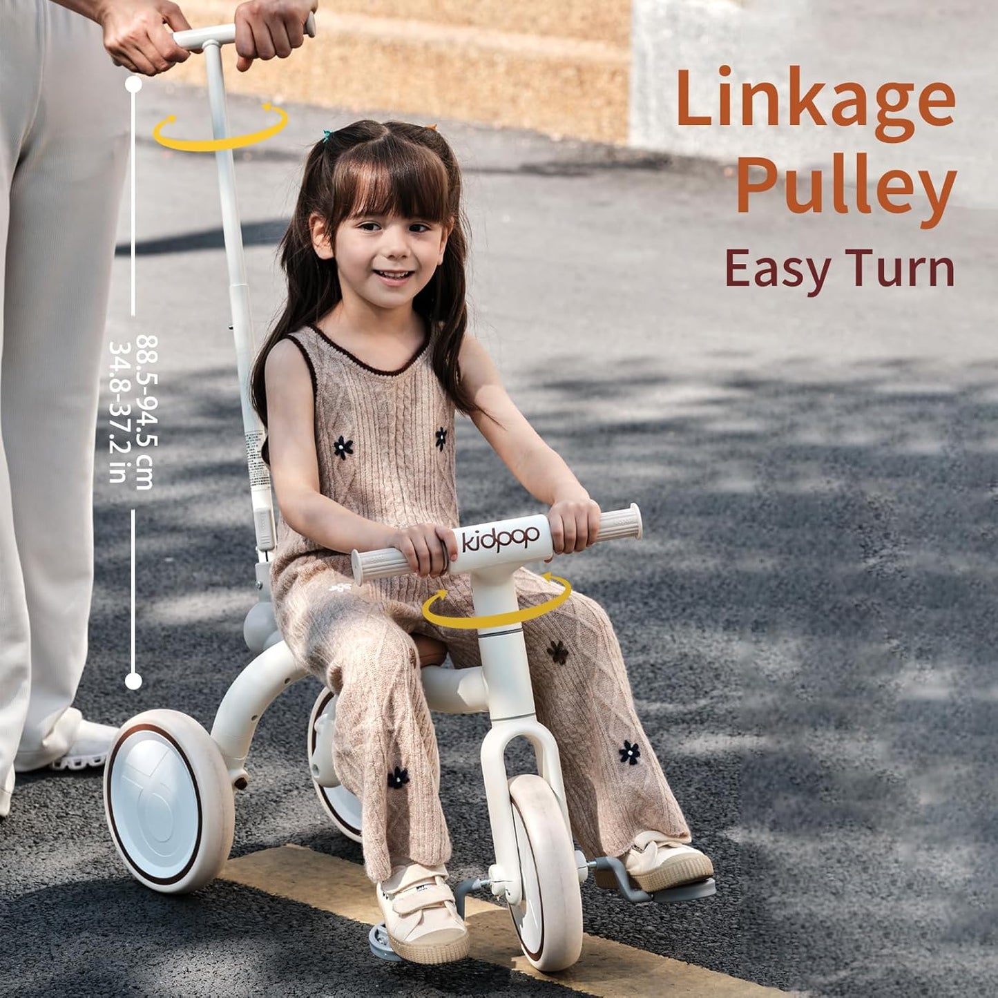 4-in-1 Toddler Tricycle with Adjustable Push Handle for 1-4 Year Old,Birthday Gift and Toy for Boys and Girls Removable Pedals Balance Bike&Scooter (Yellow)