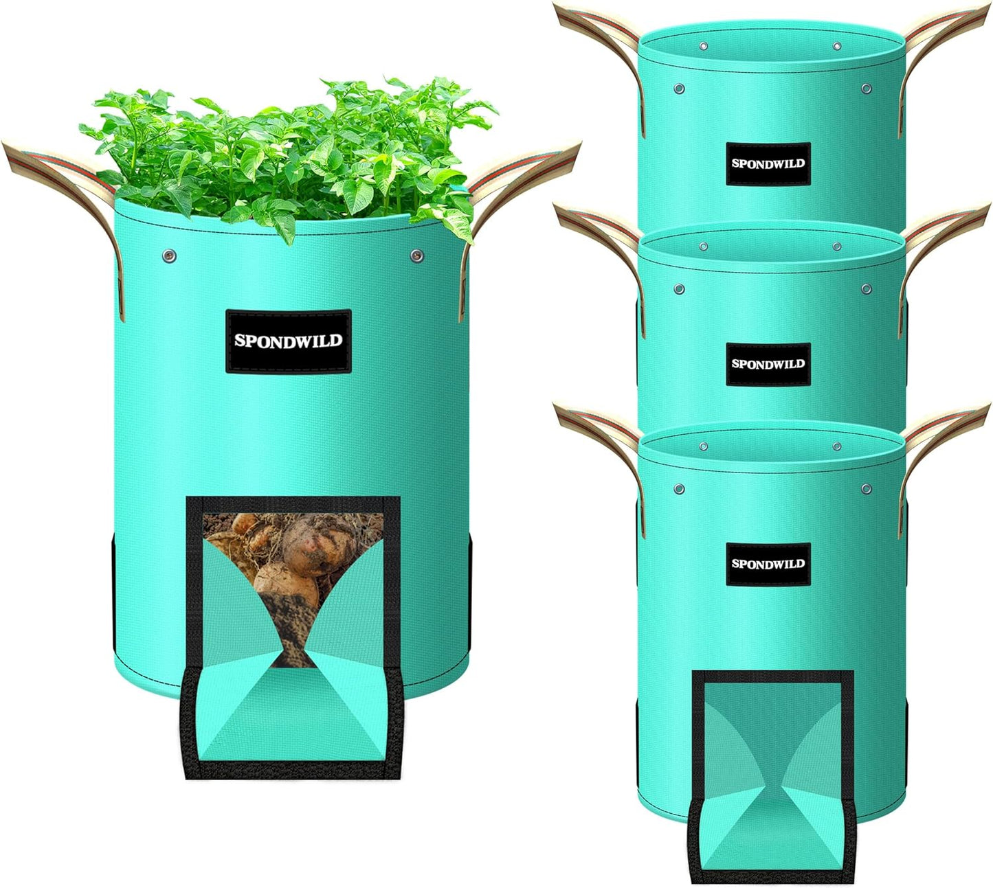 4 Pack 10 Gallon Potato Grow Bags,PE Garden Planter Bag with Breathable Screen Window Reinforced Handles for Potatoes Tomatoes Carrots Onions