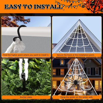 2 Pcs 59" Giant Halloween Spider+11.8" Baby Spider+212" Giant Spider Web, Large Halloween Yard Lawn Holiday Decor