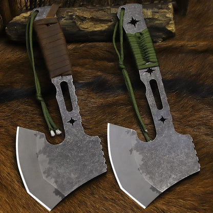 BA-KOR 12.2-inch DC53 Steel 10mm Thick Multi-Functional Survival Axe for Camping, EDC Tool, Jungle Logging Axe + Axe Sheath (5.9in) Cerium igniter