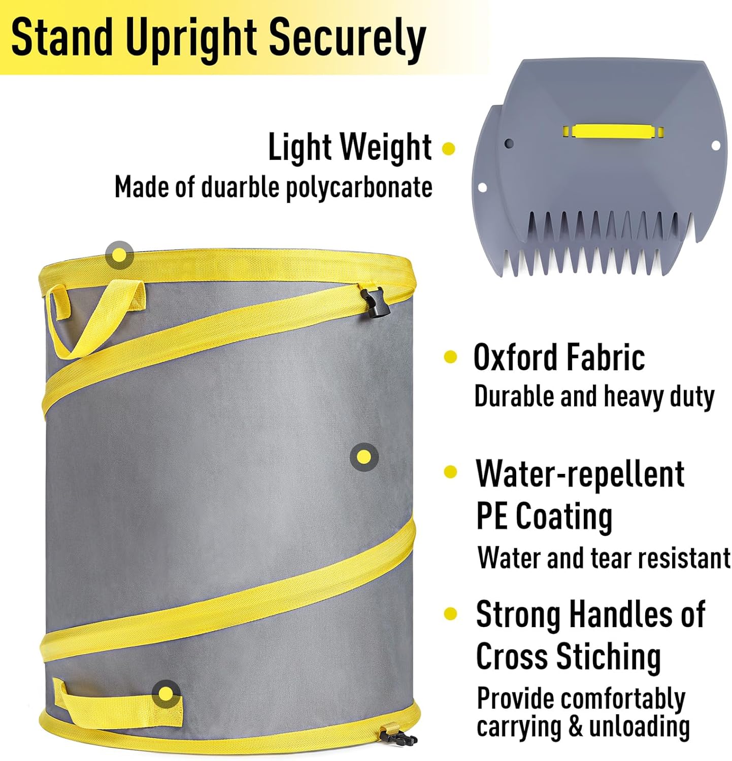 JARDINEER 30-Gallon Collapsible Trash Can for Camping Garbage, Pop Up Garden Bag Resuable, Lawn Set include Yard Waste Container, Leaf Scoops and Gloves
