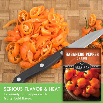 Orange Habanero Pepper Seeds for Planting | Extremely Hot Fruity Chili for Planting | Heirloom Non-GMO Variety for Sauce or Drying by Survival Garden Seeds (1 Pack)