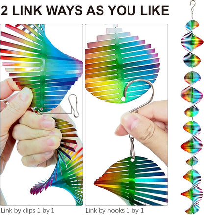 Rainbow Wave Wind Spinners Outdoor Hanging Garden Decor,Bird Deterrents for Outside,Sparkly Reflective Wind Spinner,Stainless Steel Bird Scare Devices-Scare Birds Away from Yard Patio Farm