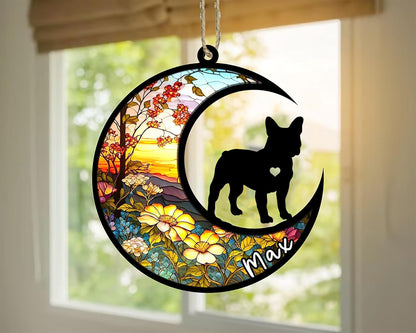 Personalized Dog Memorial, Custom Name French Bulldog-Frenchie Dog Christmas Ornament with Name, Custom Breeds, Pet Loss Light Catcher, Gifts for Lovers Loss of Pet Sympathy on Mothers Day Christmas
