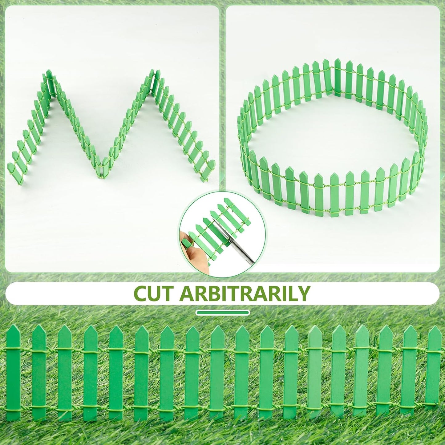 Mini Fairy Garden Fence, 35.5x2 Inch Cuttable Small Wood Picket Fence, DIY Miniature Accessories Decoration for Dollhouse, Crafts, Vegetable Platter, Cake(Light Green)