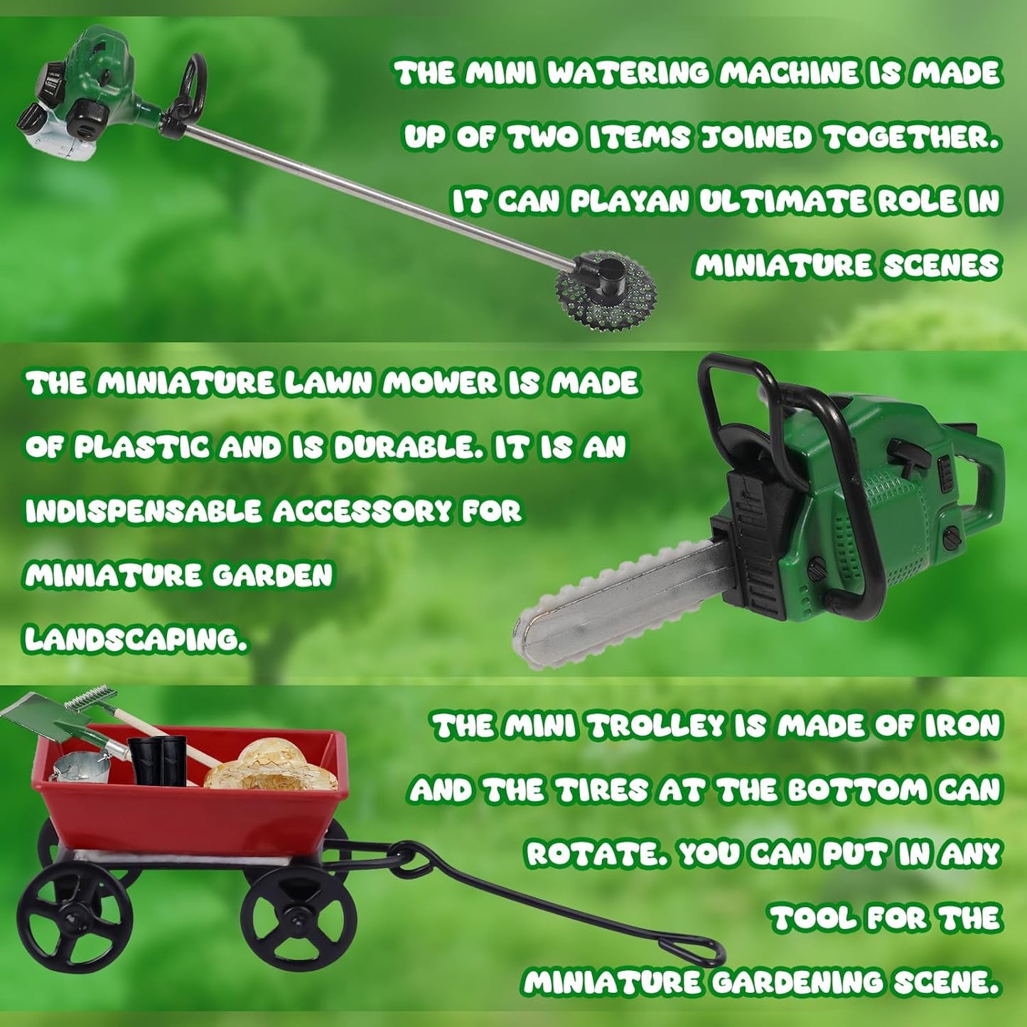 1:12 Miniature Gardening Tools Fairy Garden Farming Tools Mini Shovels Electric Saw Rake Pitchfork Model Mini Spring Garden Set for Mini House Decoration Accessories