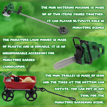 1:12 Miniature Gardening Tools Fairy Garden Farming Tools Mini Shovels Electric Saw Rake Pitchfork Model Mini Spring Garden Set for Mini House Decoration Accessories