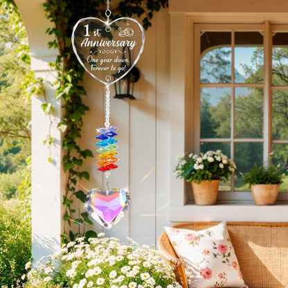 1st Anniversary Wedding Gifts for Her or Him, 1 One Year Anniversary Romantic Gift for Girlfriend, Boyfriend, Wife, Husband, First Paper Presents for Couple, Crystal Suncatcher