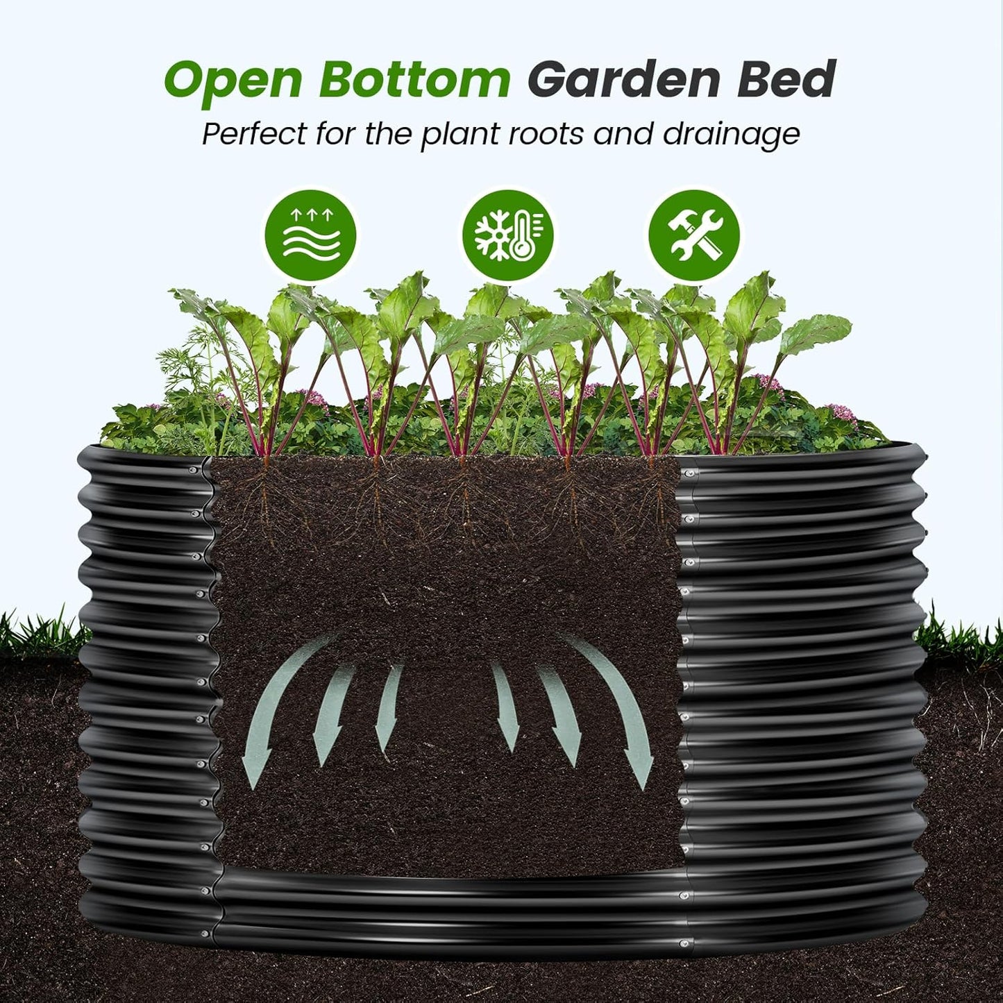 Land Guard 3×3×3ft Galvanized Raised Garden Bed Kit, Round Galvanized Planter Raised Garden Boxes Outdoor, Large Metal Raised Garden Beds for Vegetables, Grey