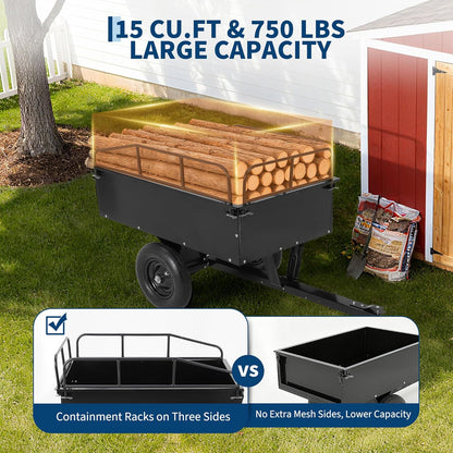 Heavy Duty ATV Dump Cart, 750 lbs Tow Behind Garden Utility Trailer with Removable Sides, Pull Behind Dump Trailer for ATV, UTV, Lawn Mowers and Tractors