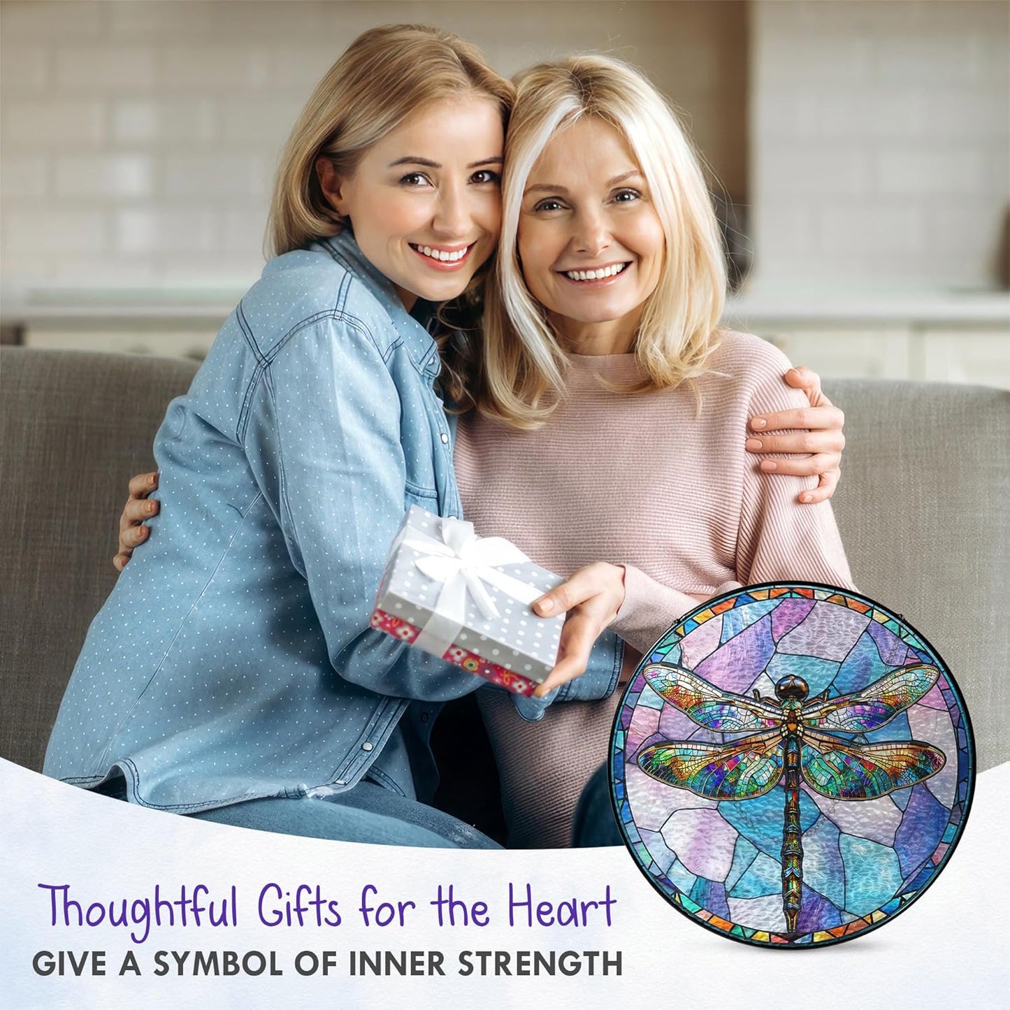 FLAGWIX Christmas Dragonfly Gifts for Women Men - Stained Glass Window Hanging 10 in - Dragonfly Garden Decor for Yard Decorations Outdoor, Sun Catchers Window Ornament for Home Christmas Decorations