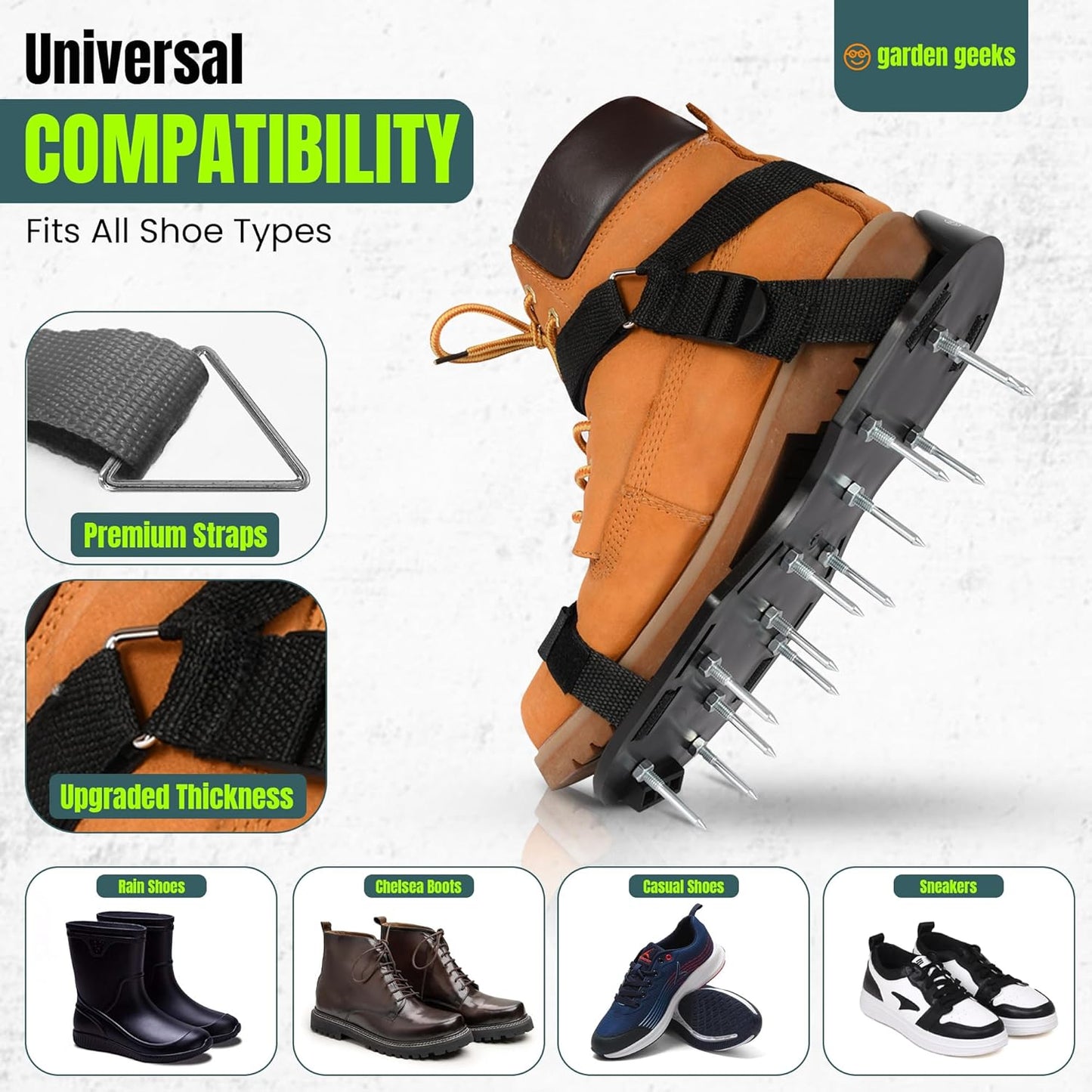 Lawn Aerator Shoes (Unisex) - Aerator Shoes for Lawn Aeration 2" Spikes - Pre-Assembled Adjustable Hook & Loop Straps - Lawn Aerator Shoe Size (US 5-14) - Aerator Shoes for Healthy Lawn