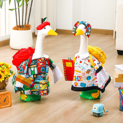 Abbylike Porch Goose Outfits Porch Yard Goose Outfits Clothes Costume Fits Large 23'' Cement for Garden Yard Statue Pathway Decorations(Back to School,2 Set)