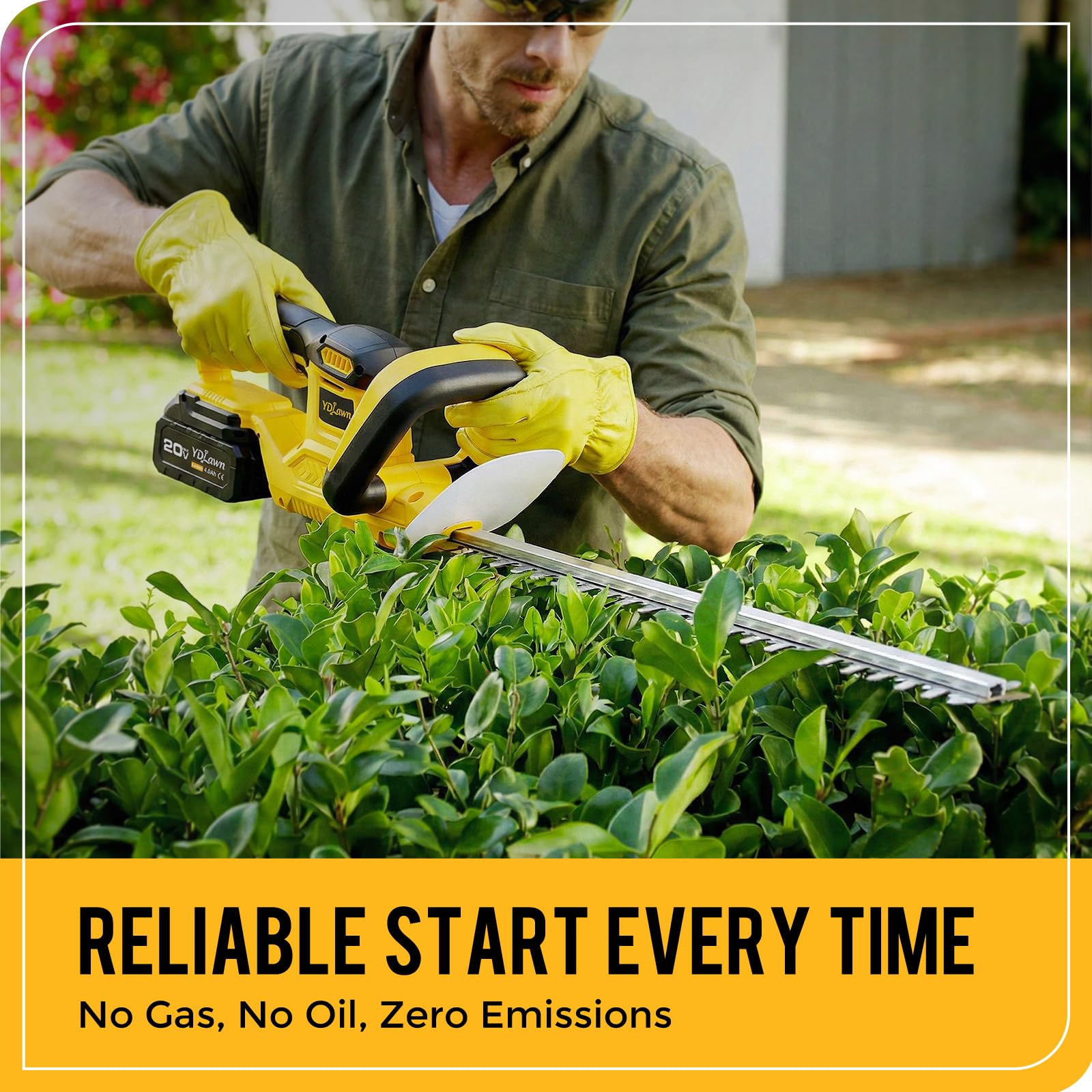 YDlawn 20V Cordless Hedge Trimmer, 22-Inch Blade, 2 x 4.0Ah Batteries