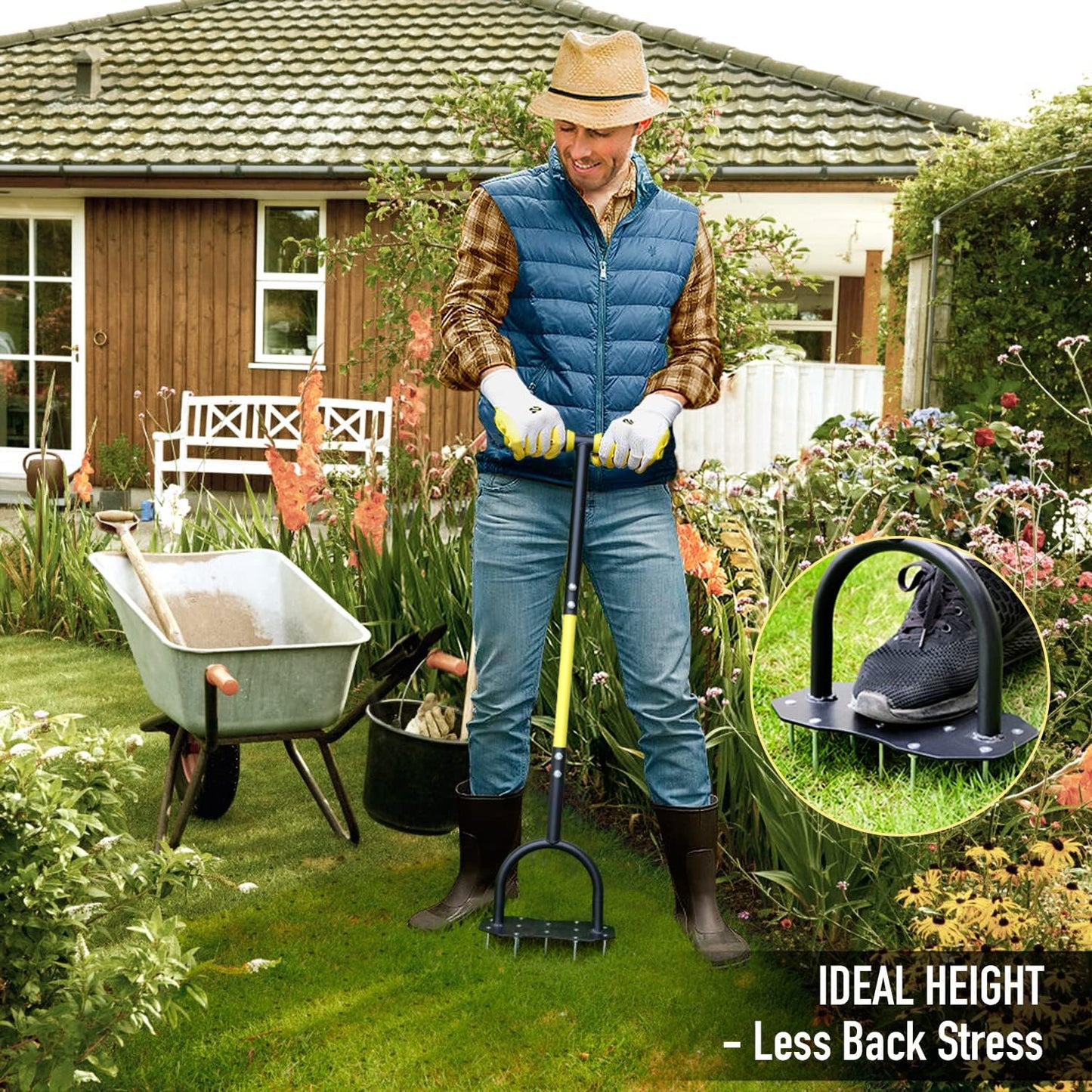 Jardineer Lawn Aerator Spike Tool, Updated 36" Metal Grass Aerator with Longer Spikes, Pre-Assembled Manual Yard Aerator for Lawn Aeration, Soil Aerating