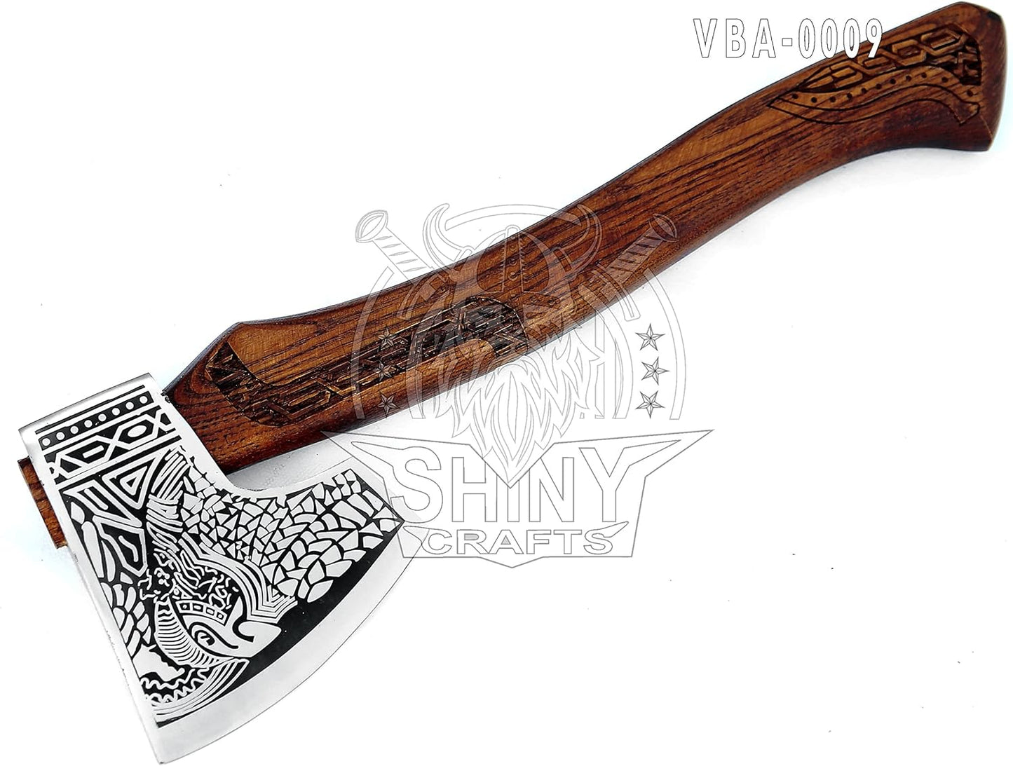 SHINY CRAFTS® Handcrafted Viking Axe – Nordic Engraved Blade with Wooden Handle Unique Gift for Men, Collectors, and Fantasy Enthusiasts (VBA-09)