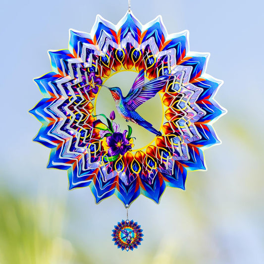Hummingbird Wind Spinner,Hanging Wind Spinners Outdoor for Garden Decoration，12 inch 3D Stainless
