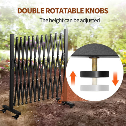 TECSPACE Aluminum Expandable Garden Fence, Portable Barricade Gate with Casters, Expansion Size 126×15.2×40.6 inches, Adjustable Retractable Fence Mobile Barricade Safety Barrier