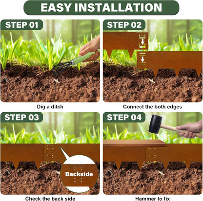 Cor-Ten Steel Landscape Lawn Edging, 40" L x 8" H,6 Pack Steel Edging for Landscaping,Metal Landscape Edging, Metal Edging for Landscaping(180 Degree Bend, Rusted)