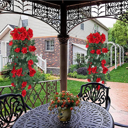 RECUTMS Hanging Rose Flowers Artificial Vine PlantsFlower Garland for Home Room Garden Wedding Indoor Outdoor Decoration (Red)