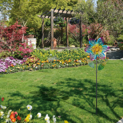 Wind Spinner with Metal Stake, Outdoor Garden Pinwheels Spinners Hollow-Out Flower Shape Design for Yard Lawn Patio Decor