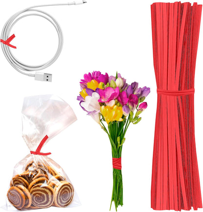 APQ Red Metallic Twist Ties for Bags, 6 inches. 2000 Pack Plastic-Coated Bread Twist Ties for Treat Bags. Reusable Bread Ties. Light Metallic Twist Tie. Heavy-Duty Twisty Ties for Bags
